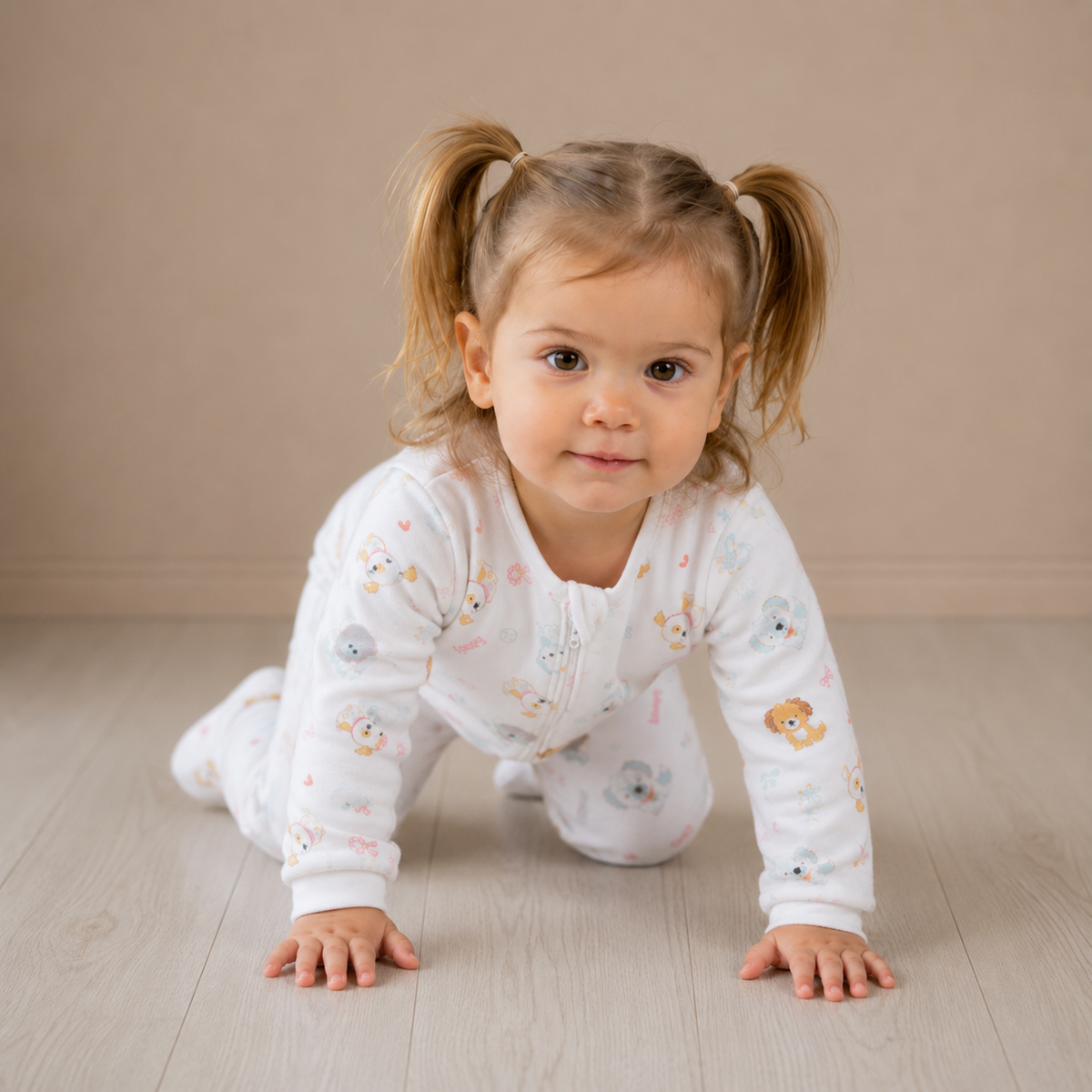 Baby Girls Animal Printed Sleepsuit, White
