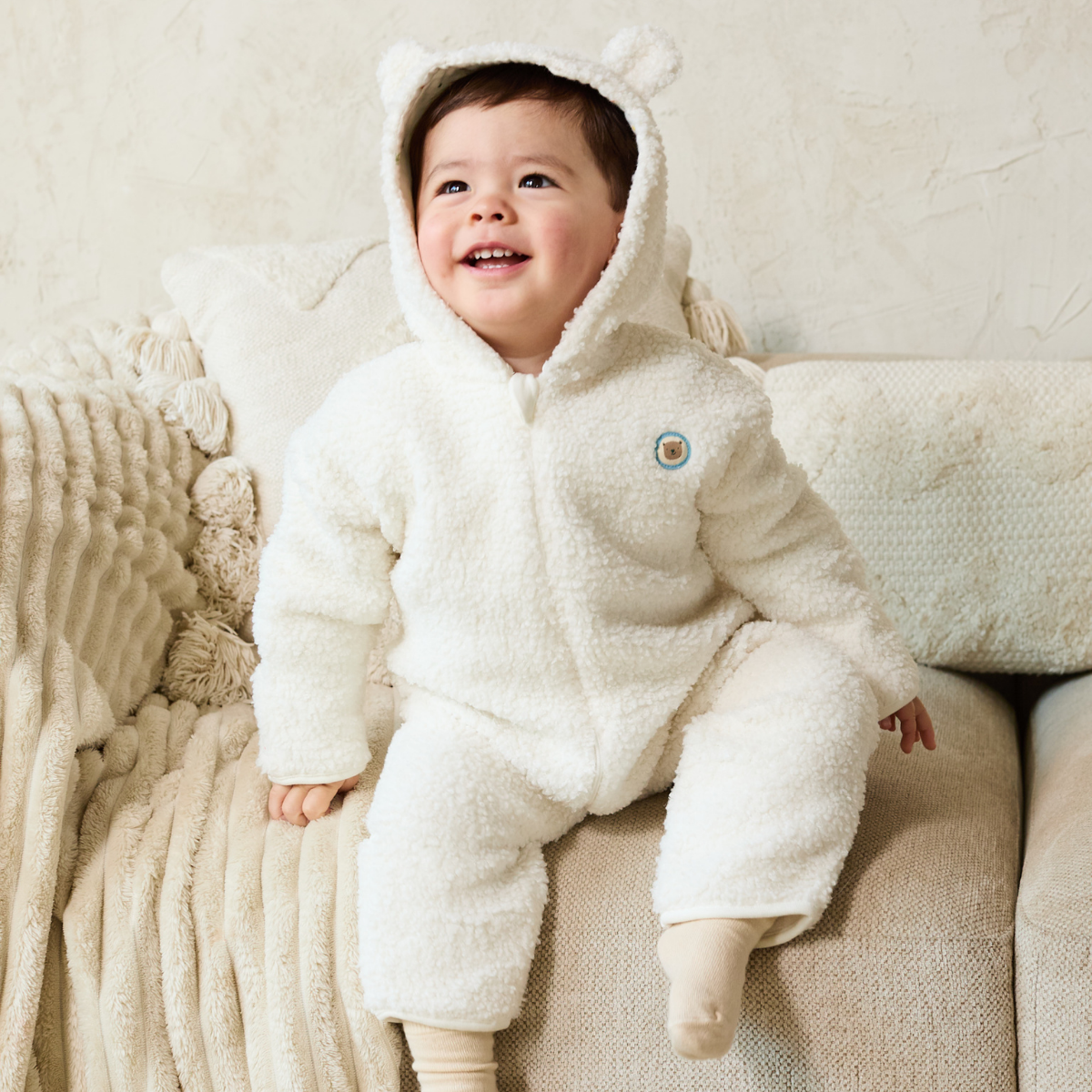 Baby Boys Hooded Romper, Off White
