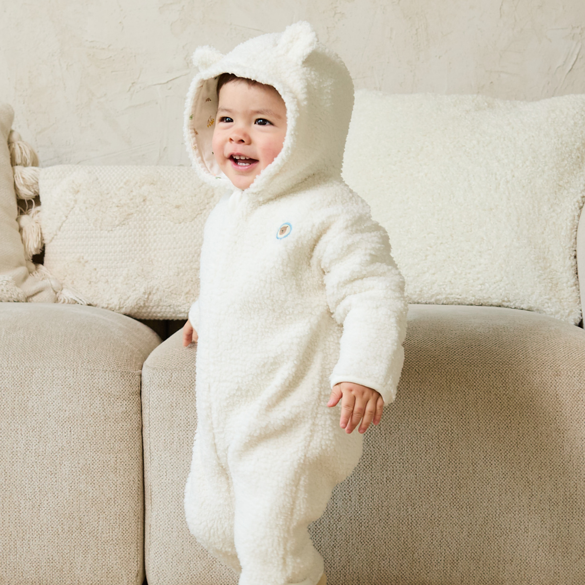 Baby Boys Hooded Romper, Off White