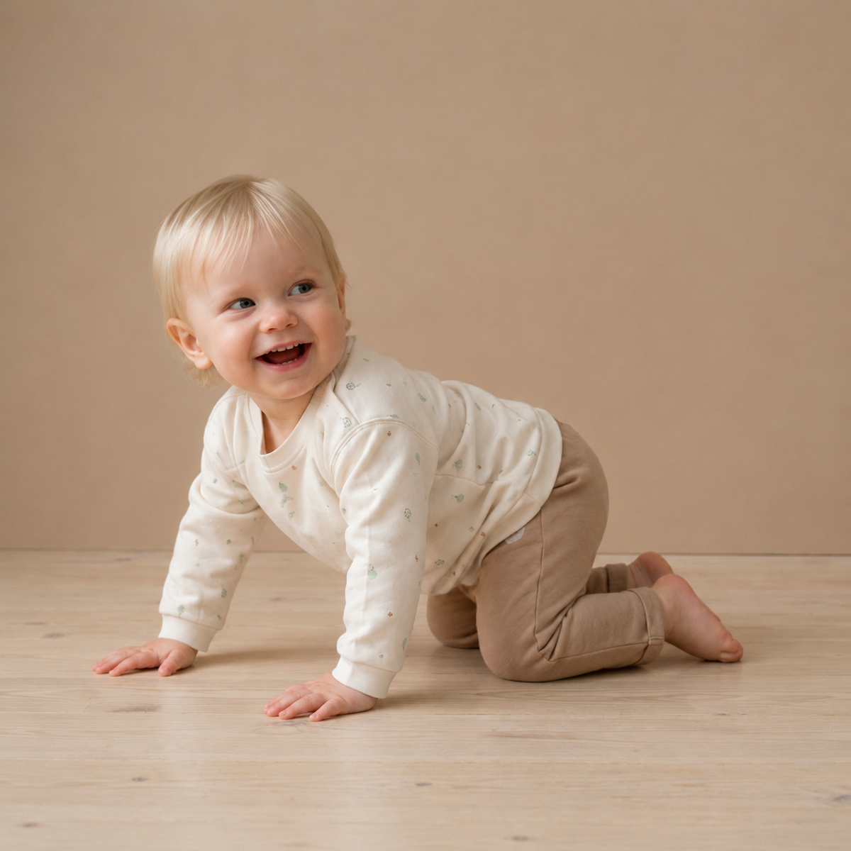 Baby Unisex Sheep Applique Trousers, Beige
