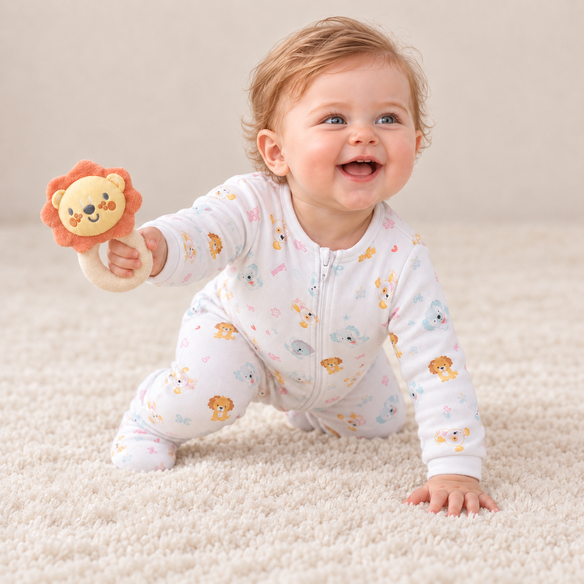 Puppy-Print Sleepsuit (White)