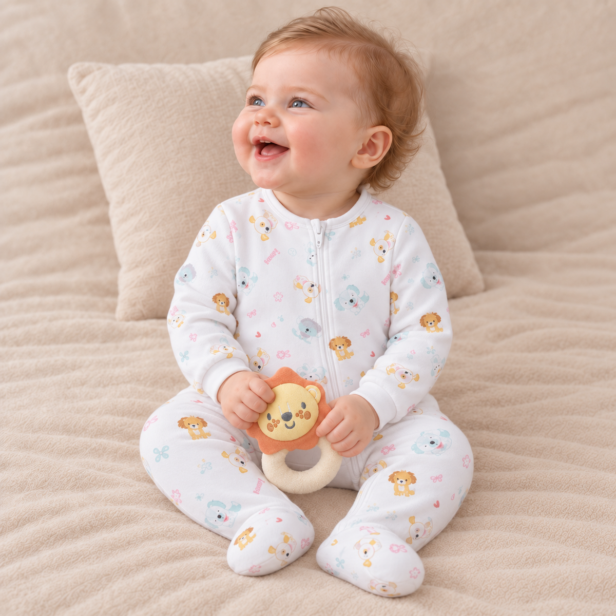 Puppy-Print Sleepsuit (White)