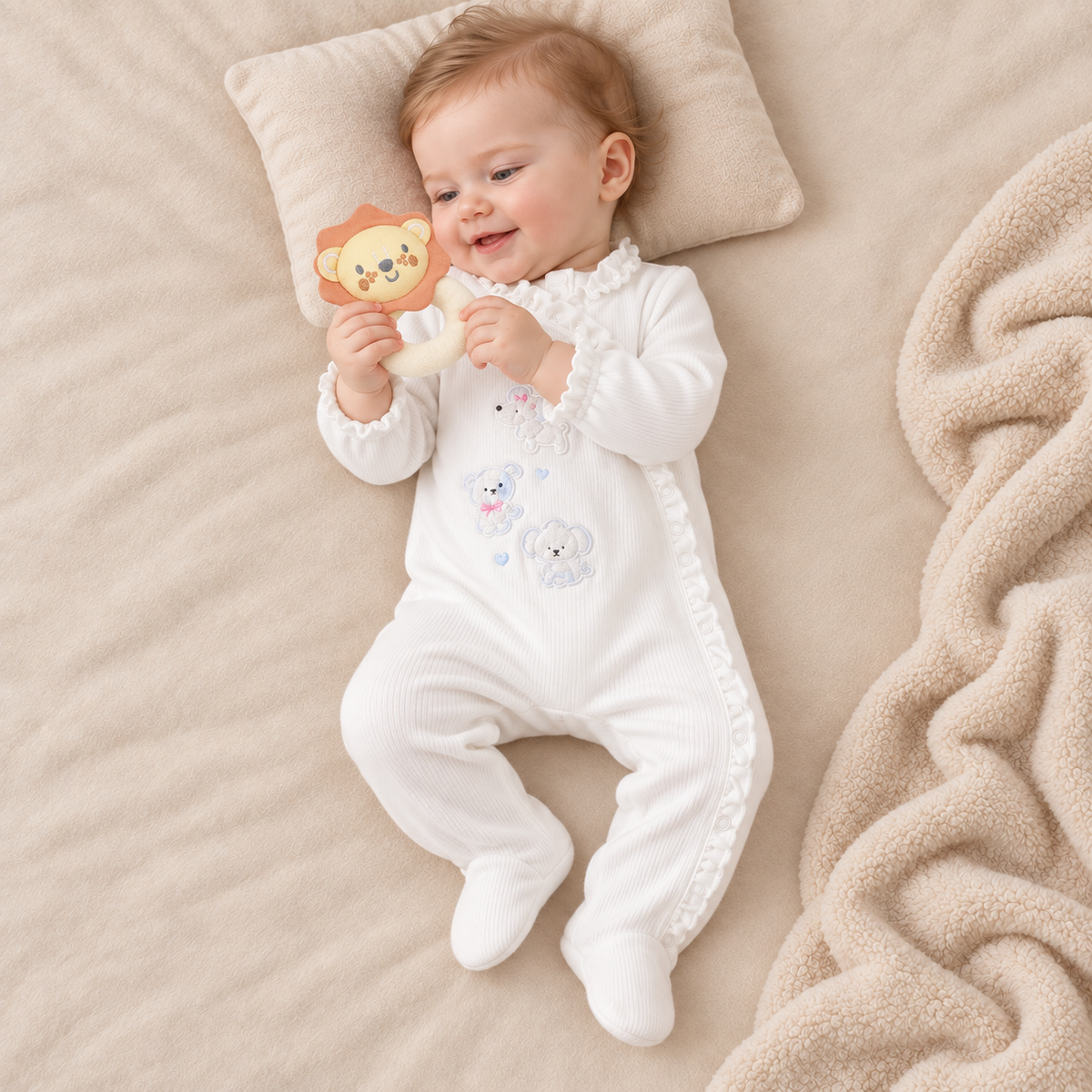 Puppy-Embroidered Sleepsuit (White)