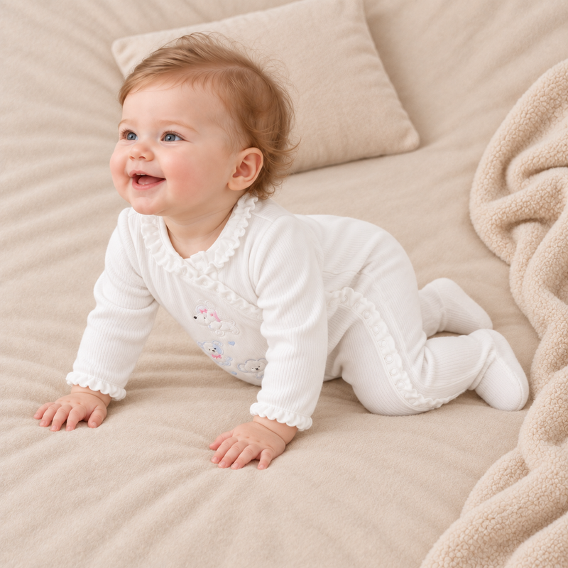 Puppy-Embroidered Sleepsuit (White)