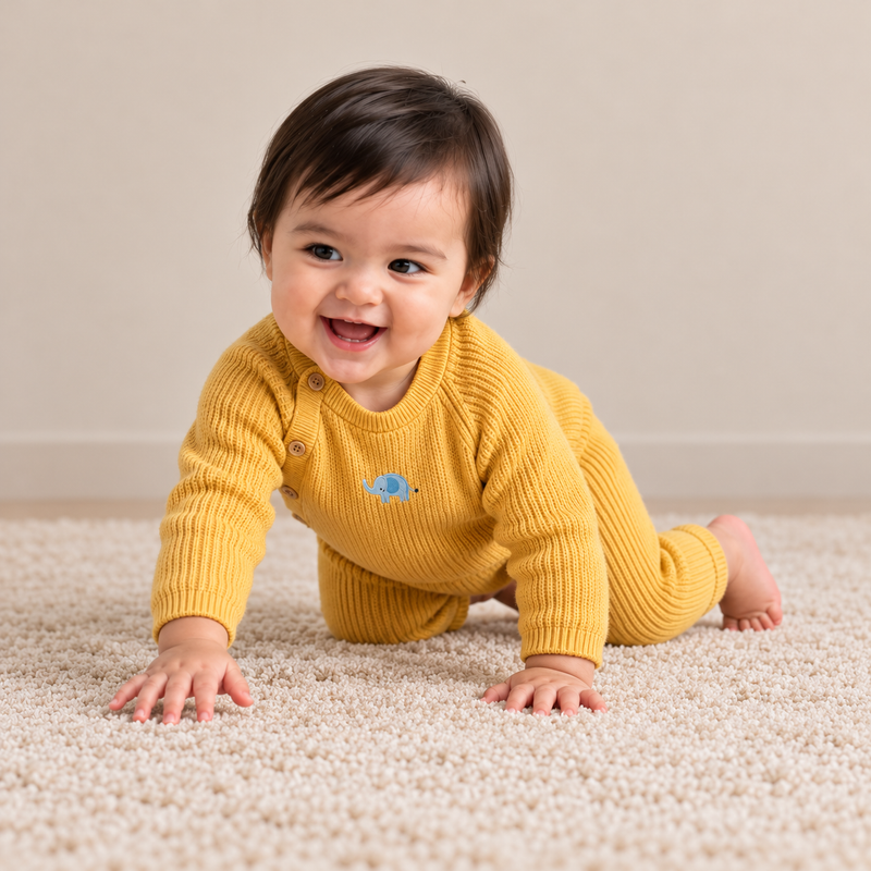 Elephant-Embroidered Romper (Mustard)