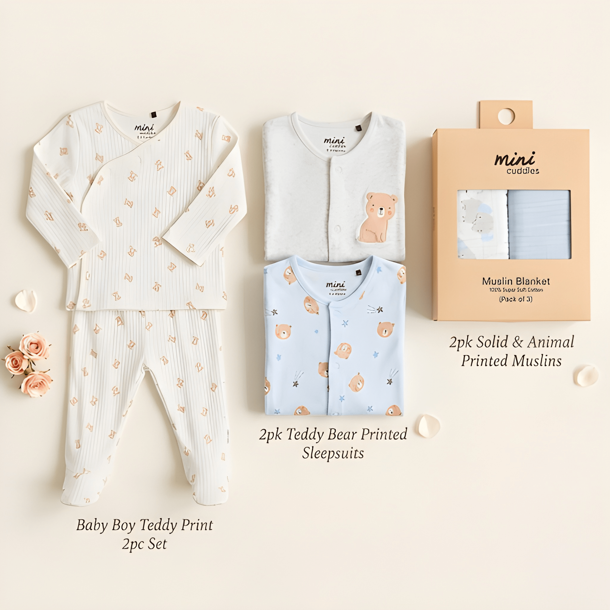 Baby Boys Perfect First Gift Set | Teddy Outfit & Sleepsuits