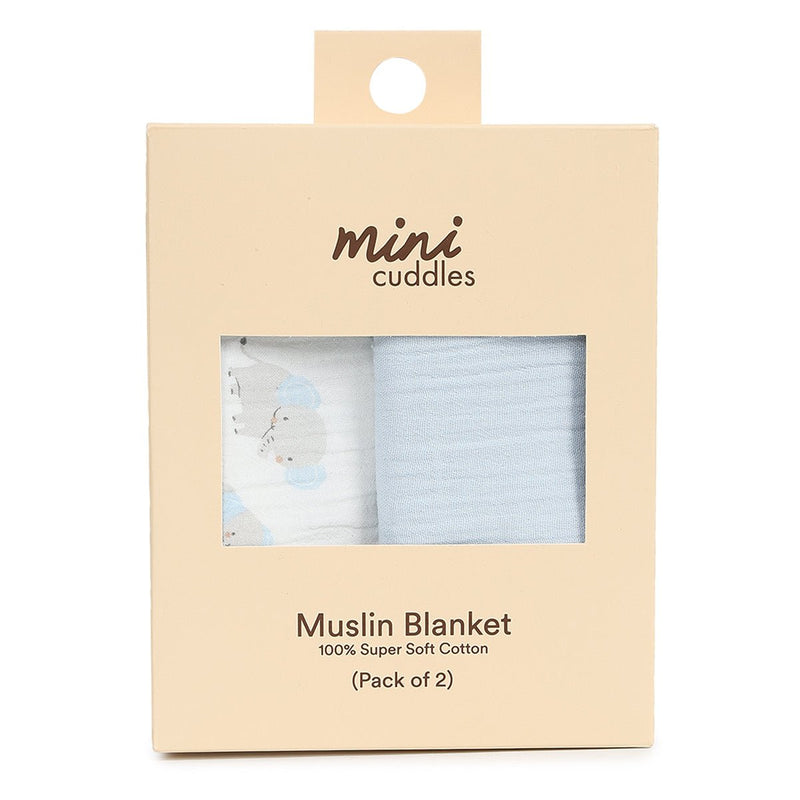 Baby Boys 2pk Solid & Animal Printed Muslins, Multicolour - Minicuddles