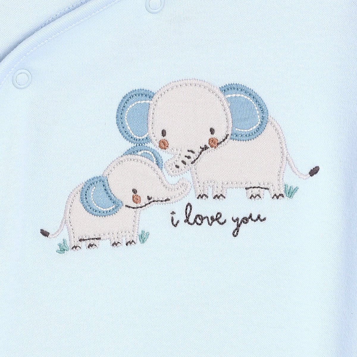 Baby Boys Elephant Embroidered Sleepsuit, Blue - Minicuddles