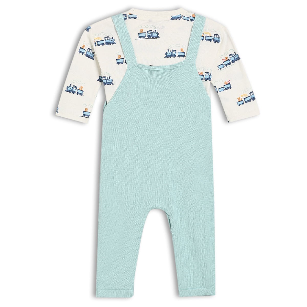 Baby Boys Knitted Dungaree 2pc Set, Turquoise Blue - Minicuddles