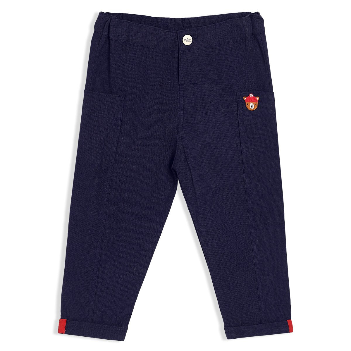 Baby Boys Solid Woven Pant, Navy Blue - Minicuddles