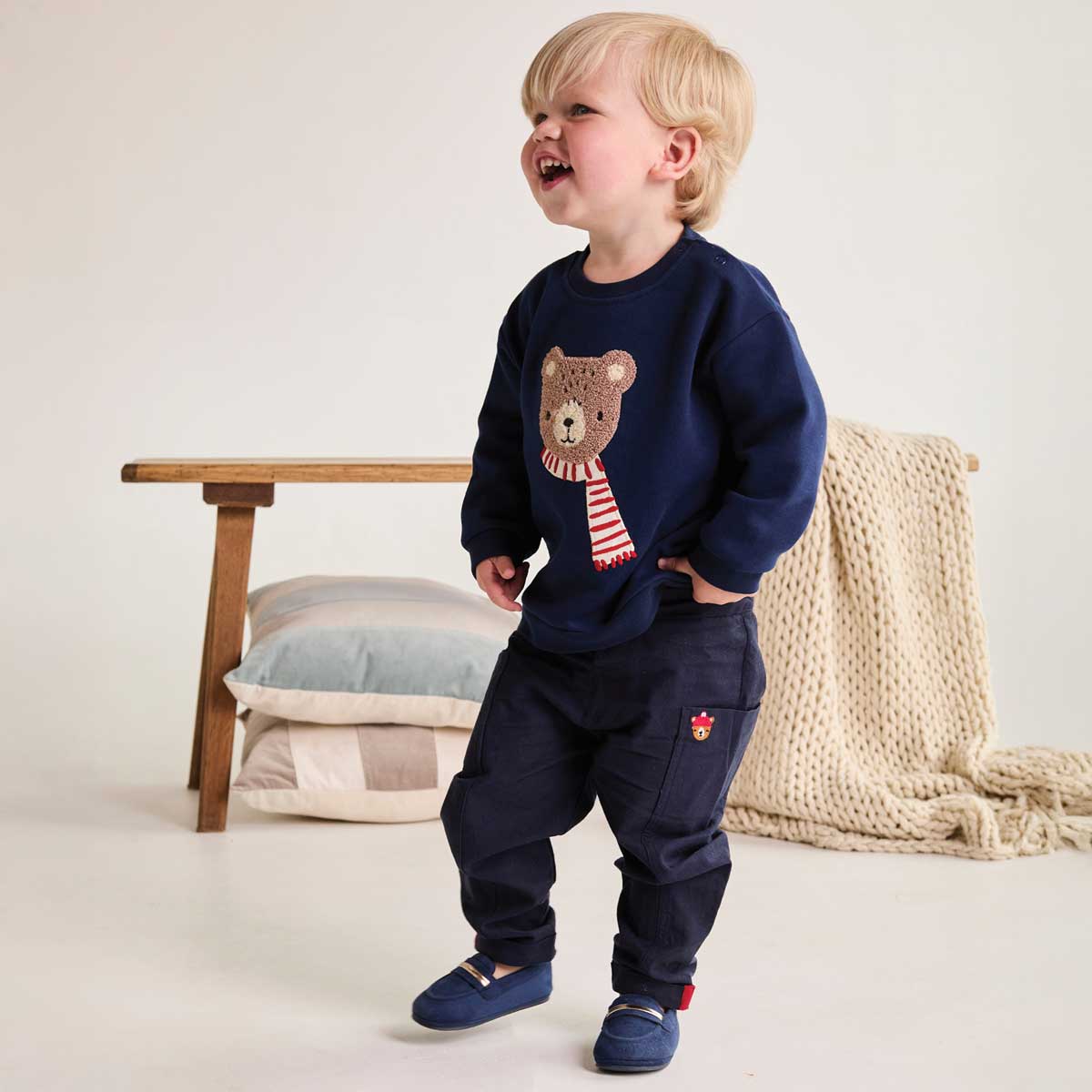 Baby Boys Solid Woven Pant, Navy Blue - Minicuddles