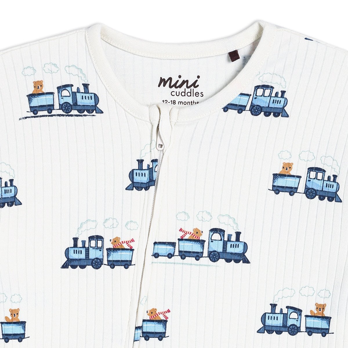 Baby Boys Train Printed Romper, White - Minicuddles