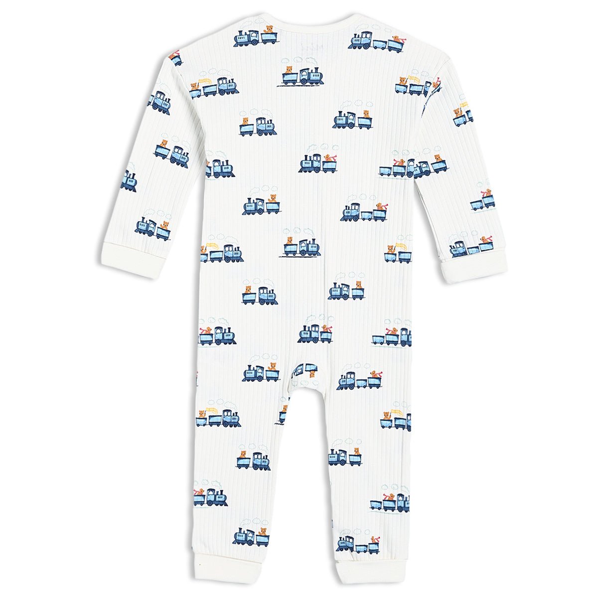 Baby Boys Train Printed Romper, White - Minicuddles