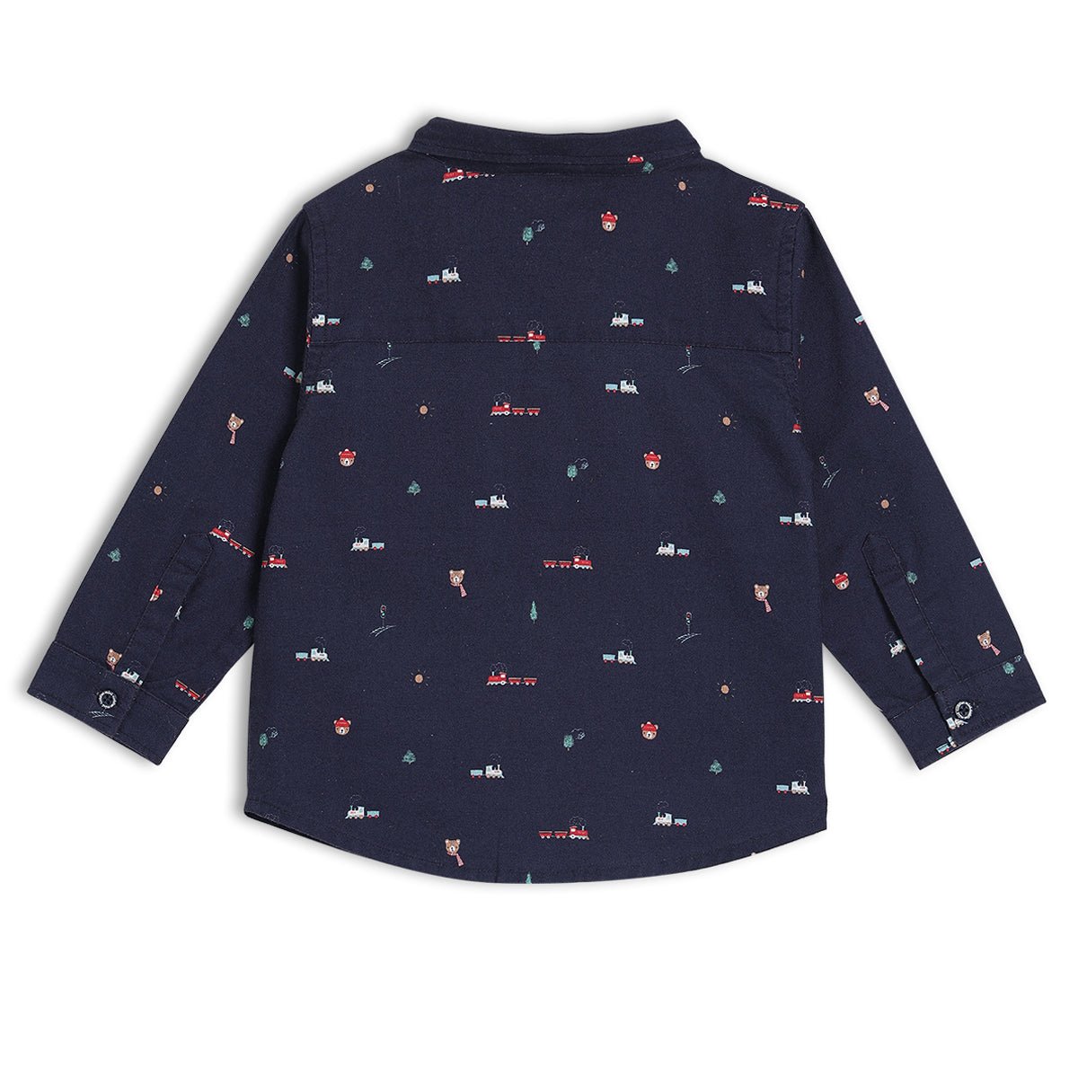 Baby Boys Train Printed Shirt, Navy Blue - Minicuddles
