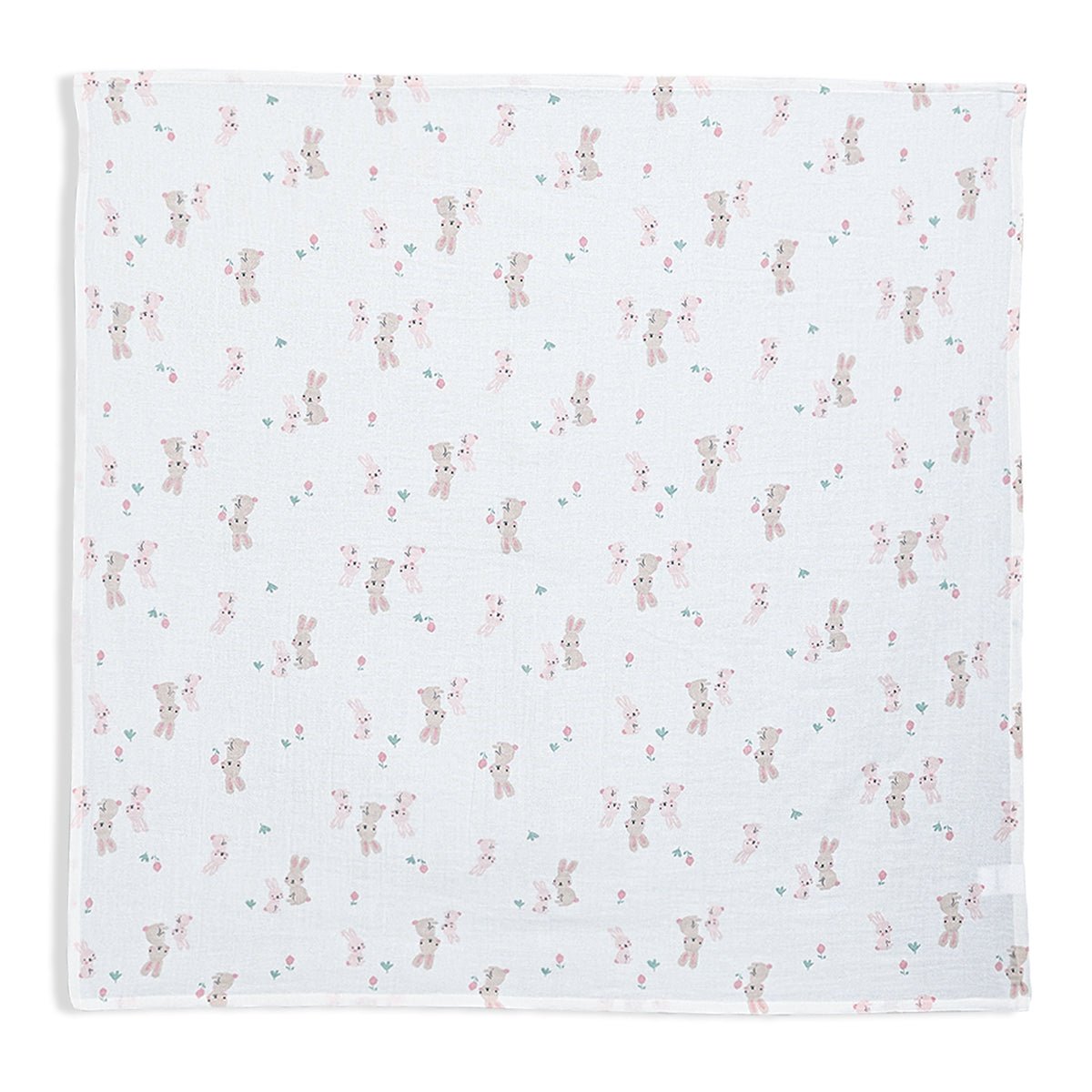 Baby Girls 2pk Solid & Rabbit Printed Muslins, Multicolour - Minicuddles