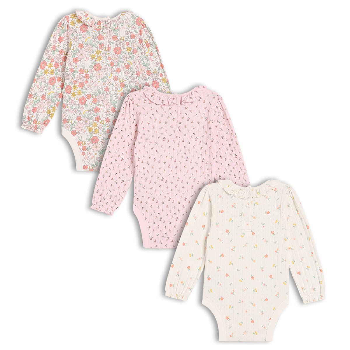 Baby Girls 3pk Floral Printed Bodysuits, Multicolour - Minicuddles
