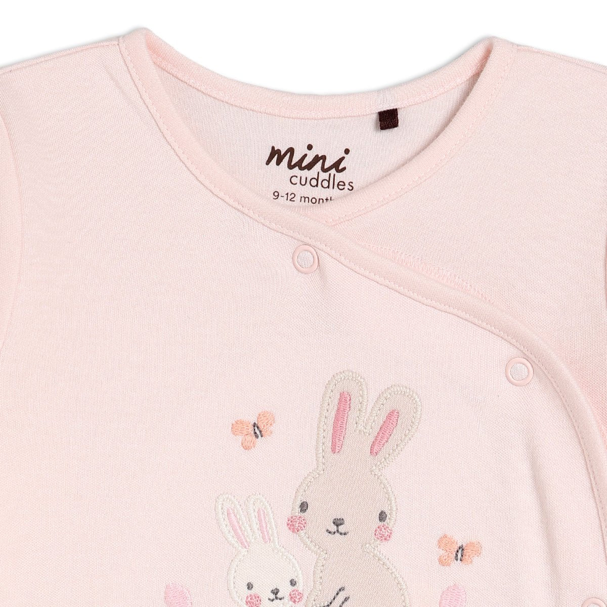 Baby Girls Rabbit Embroidered Sleepsuit, Pink - Minicuddles