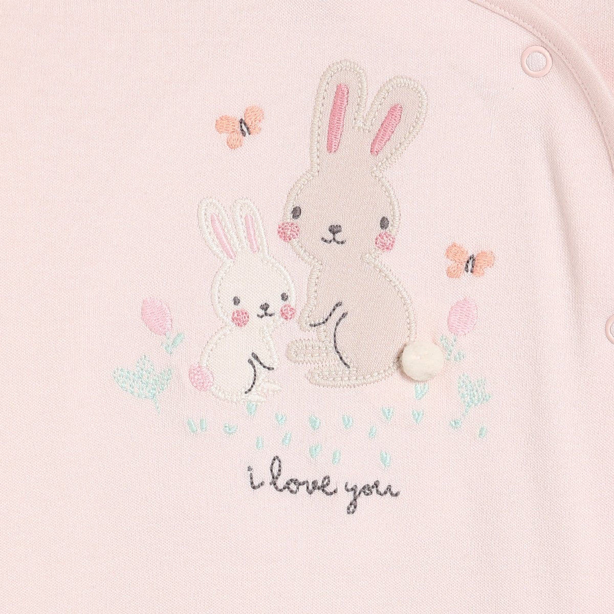 Baby Girls Rabbit Embroidered Sleepsuit, Pink - Minicuddles