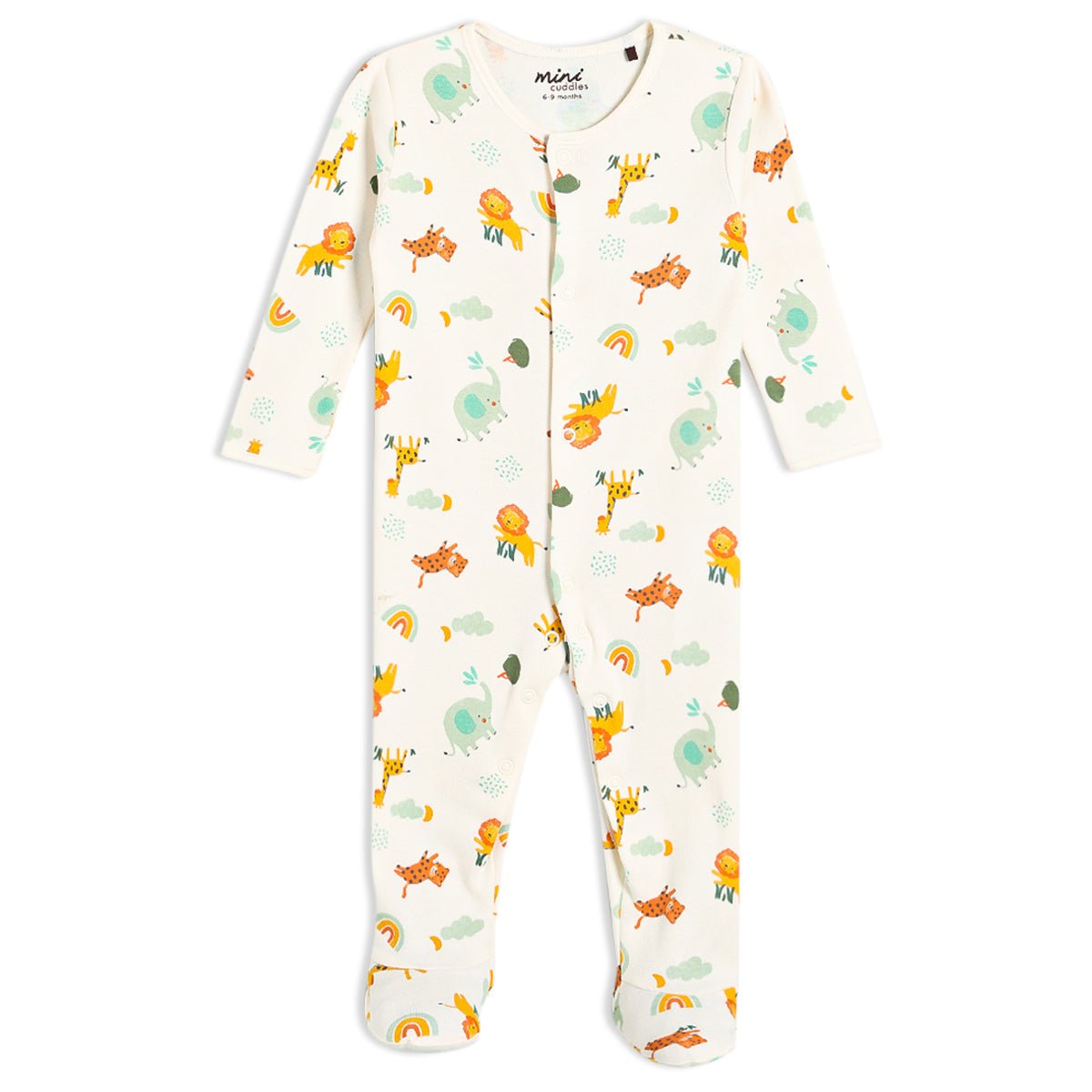 Baby Unisex 2pk Animal Printed Sleepsuits, Multicolour - Minicuddles