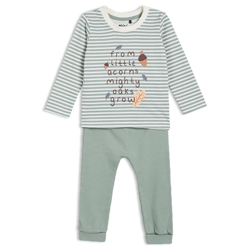 Baby Unisex Printed 2pc Set, Sage - Minicuddles