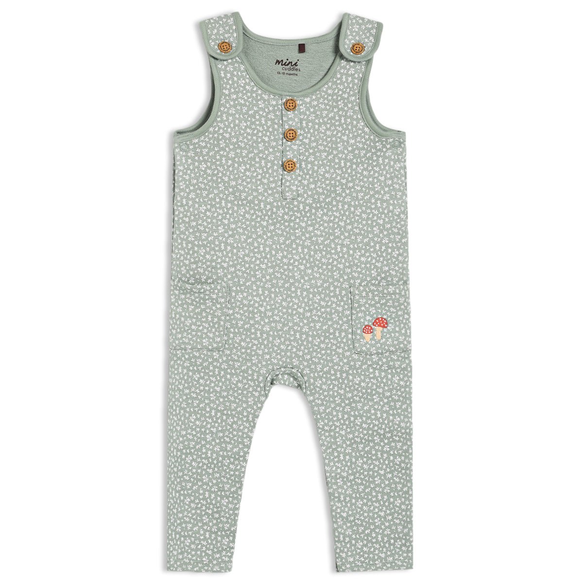 Baby Unisex Sprig Printed Dungaree 2pc Set, Multicolour - Minicuddles