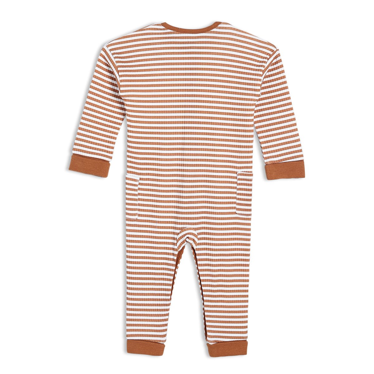 Baby Unisex Striped Romper, Brown - Minicuddles