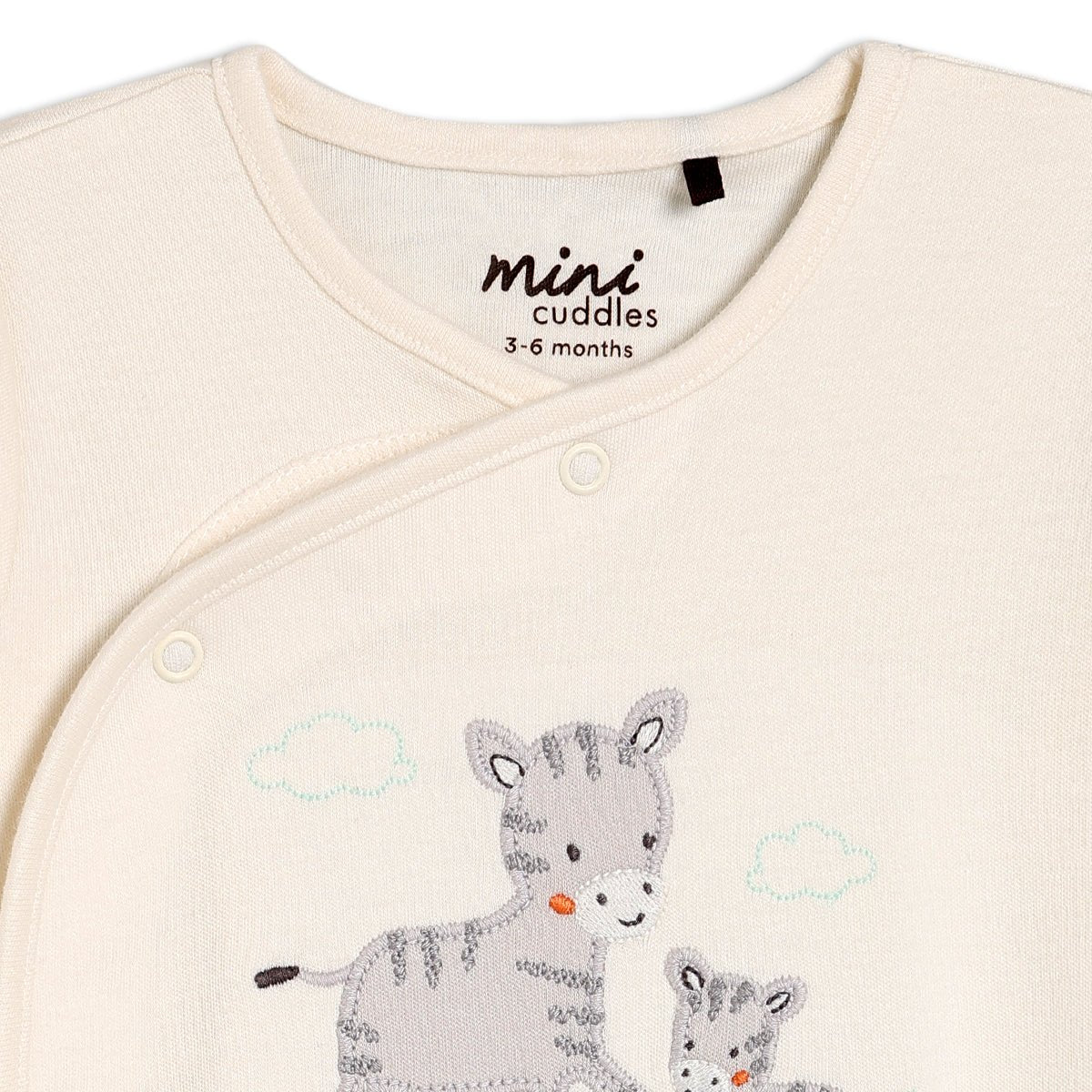 Baby Unisex Zebra Embroidered Sleepsuit, White - Minicuddles