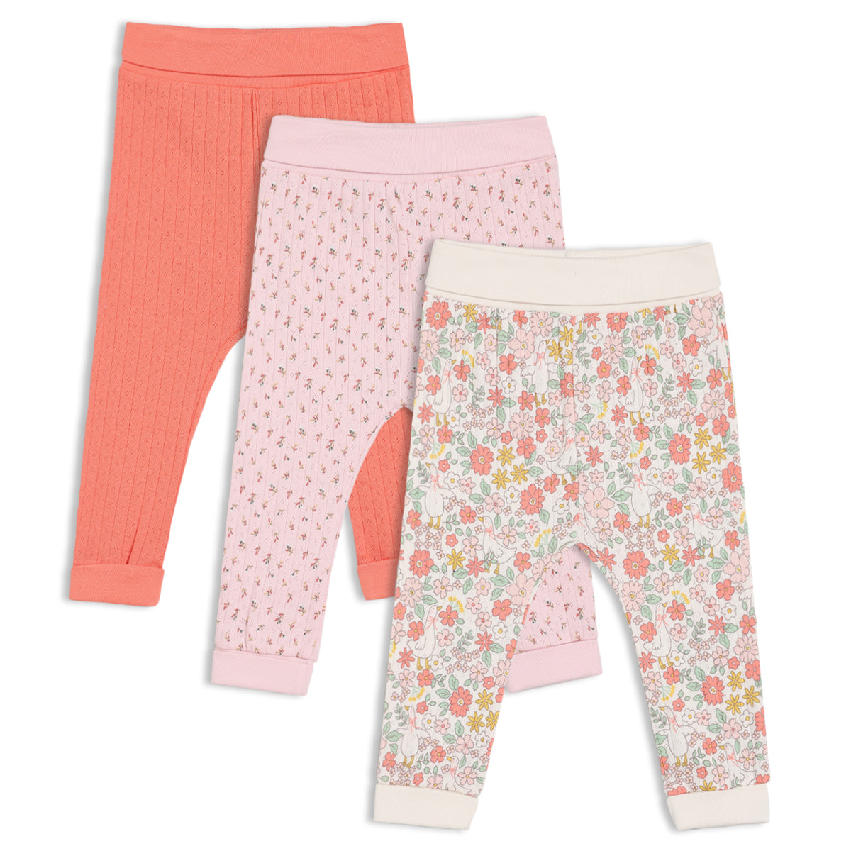 Baby Girls 3pk Floral Printed & Solid Leggings, Multicolour