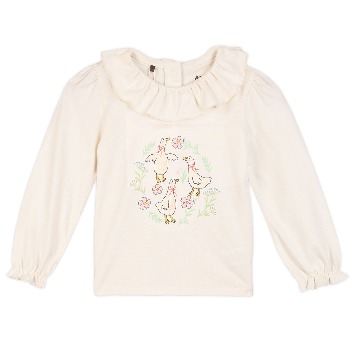 Baby Girls Duck Printed Top, White