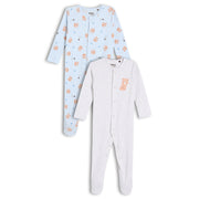 Baby Boys 2pk Teddy Bear Printed Sleepsuits, Multicolour