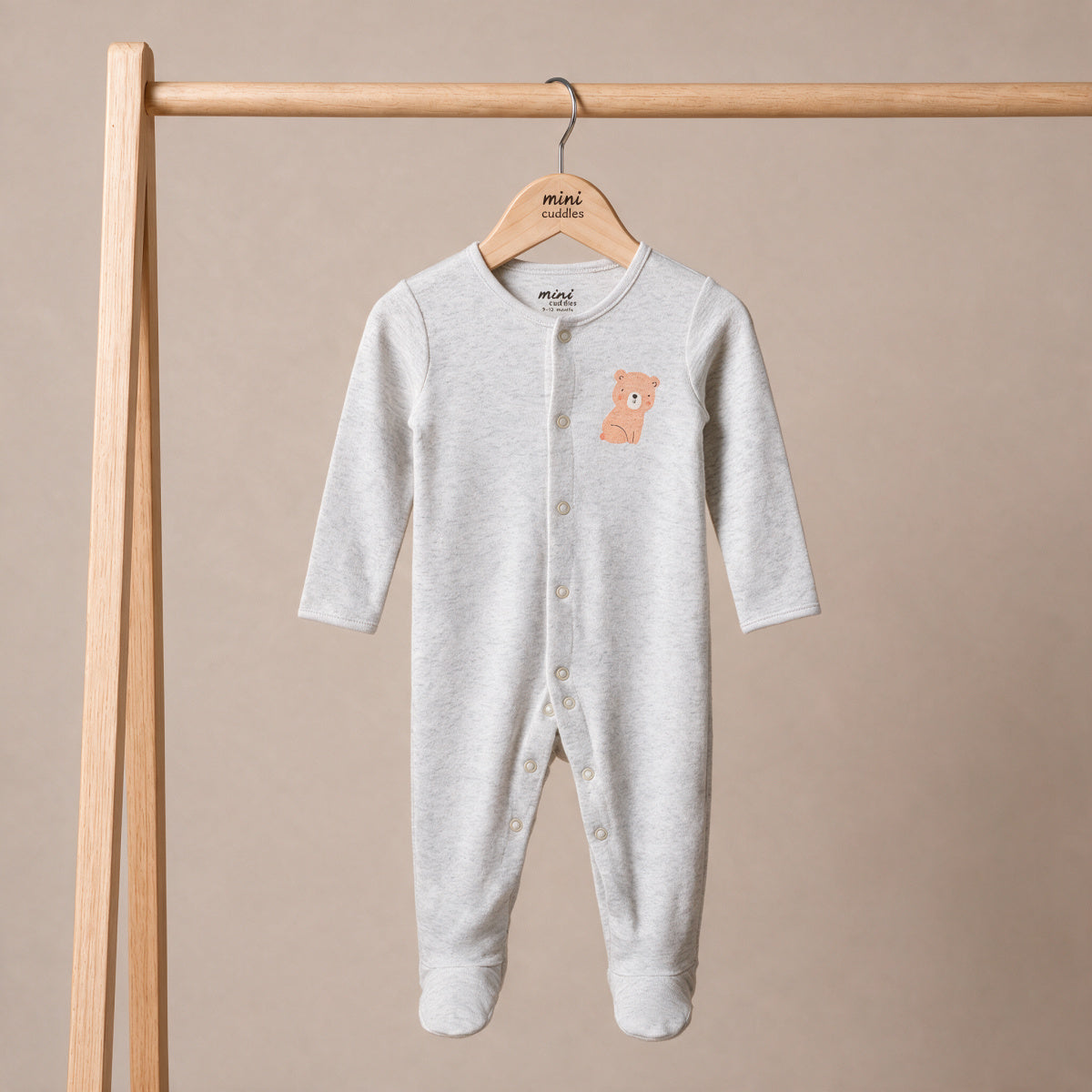 Teddy-Print Sleepsuit (Blue & Grey), 2Pack