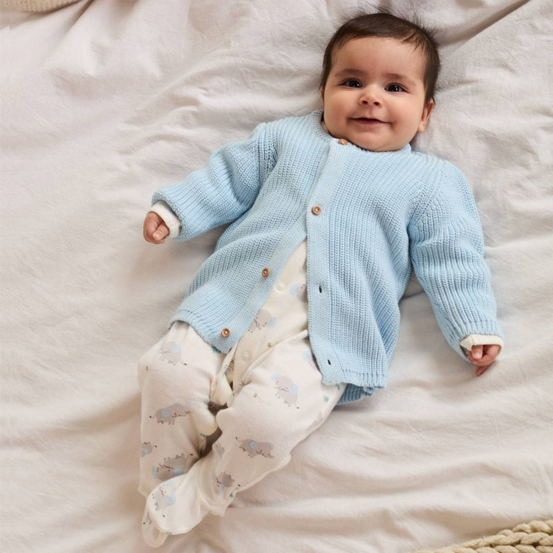 Elephant-Print Gift Set with Cardigan (Blue & White), 5-Piece