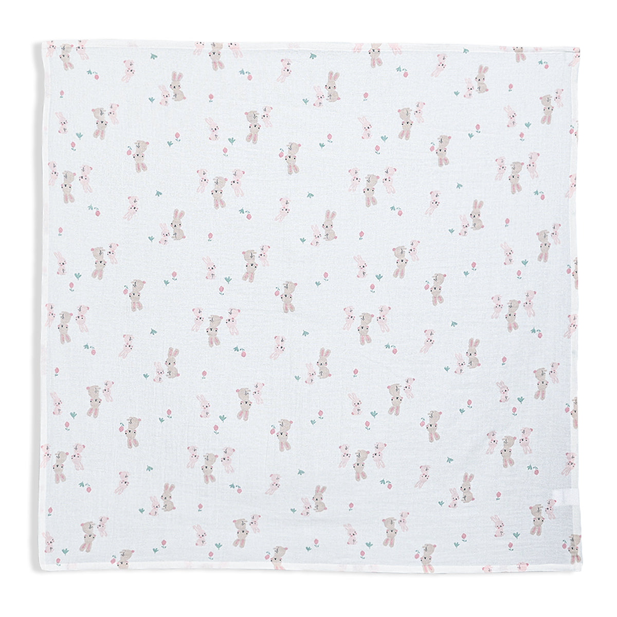 Baby Girls 2pk Solid & Rabbit Printed Muslins, Multicolour