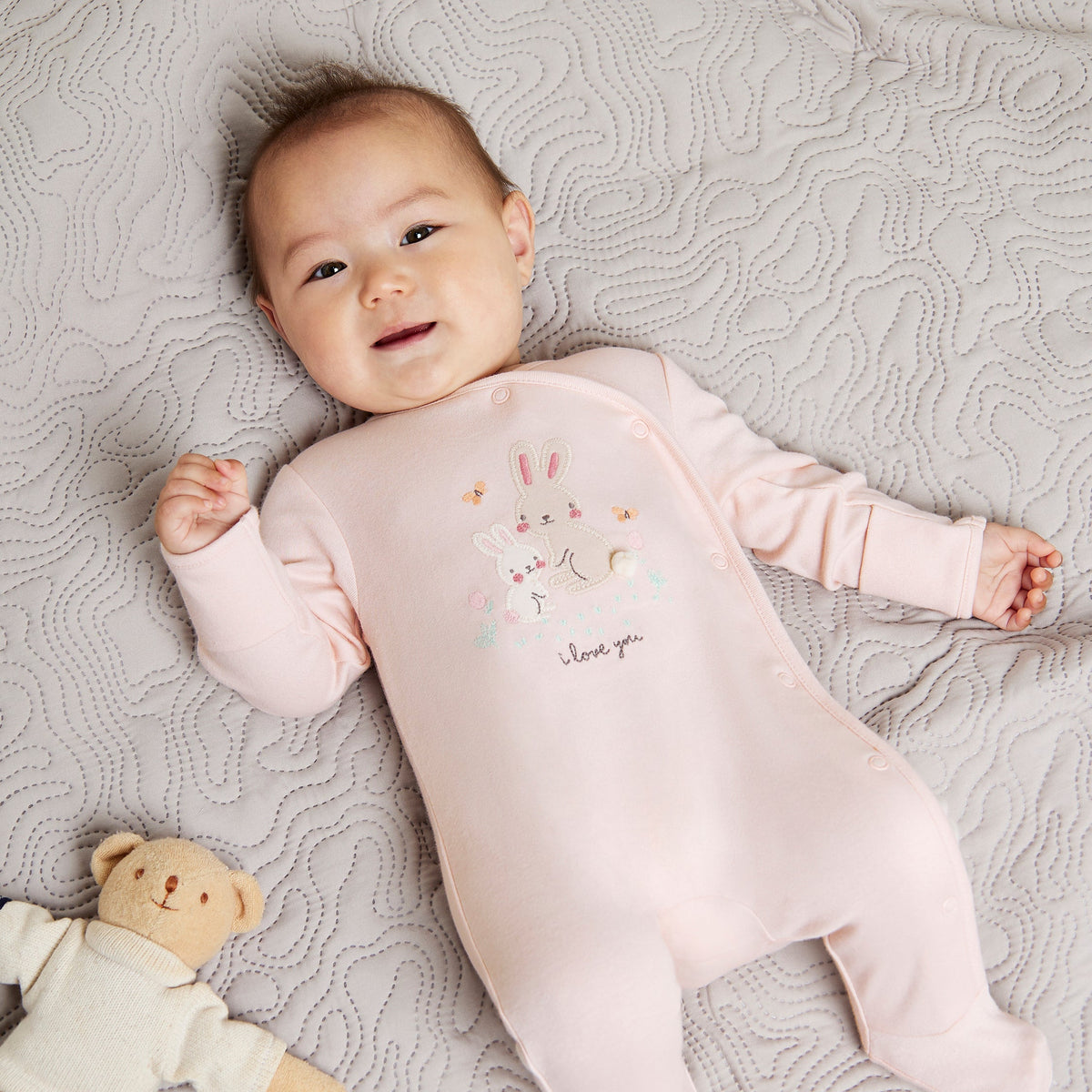 Bunny-Print Sleepsuit (Pink)