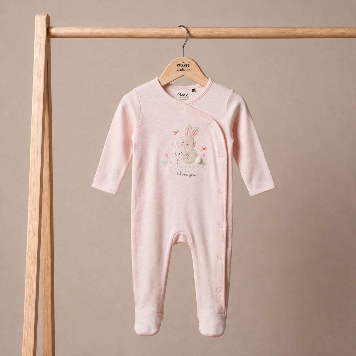 Bunny-Print Sleepsuit (Pink)