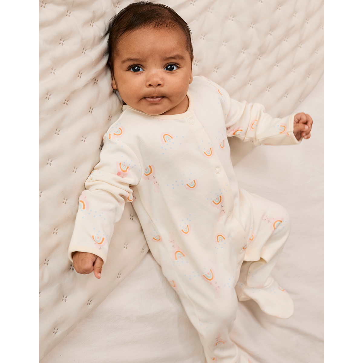 Baby Girls 2pk Rainbow Printed Sleepsuits, Multicolour