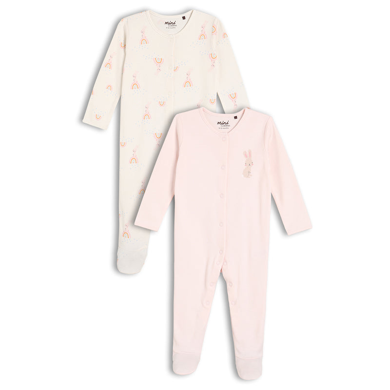 Baby Girls 2pk Rainbow Printed Sleepsuitss, Multicolour
