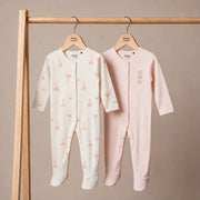 Bunny & Rainbow-Print Sleepsuits (Cream & Pink), 2 Pack
