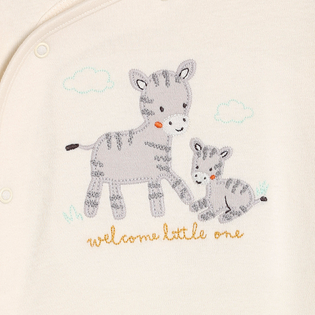 Baby Unisex Zebra Embroidered Sleepsuit, Cream