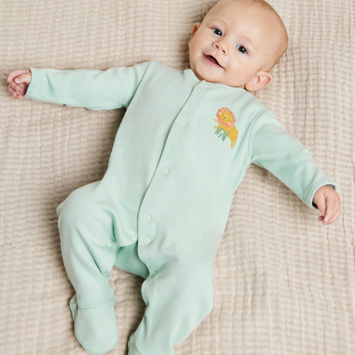 Animal-Print Sleepsuits (White & Blue), 2 Pack
