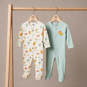 Animal-Print Sleepsuits (White & Blue), 2 Pack