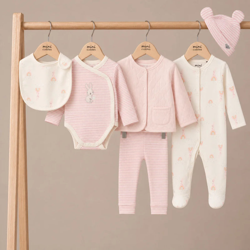 Rabbit & Rainbow-Print Gift set (Cream & Pink), 6-Piece