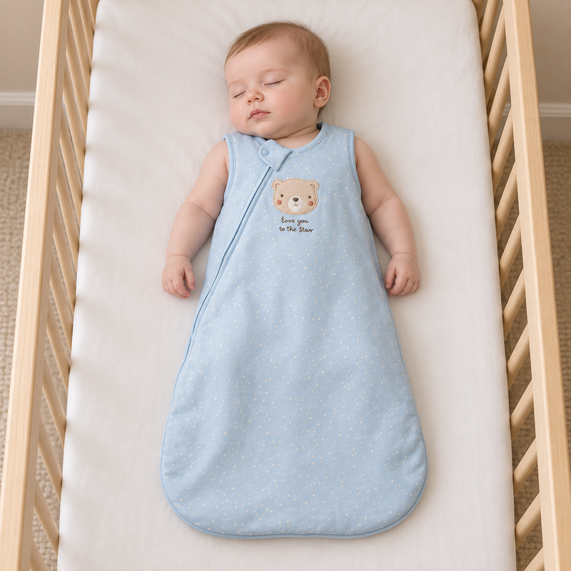Teddy-Embroidered Sleep Bag (Blue)