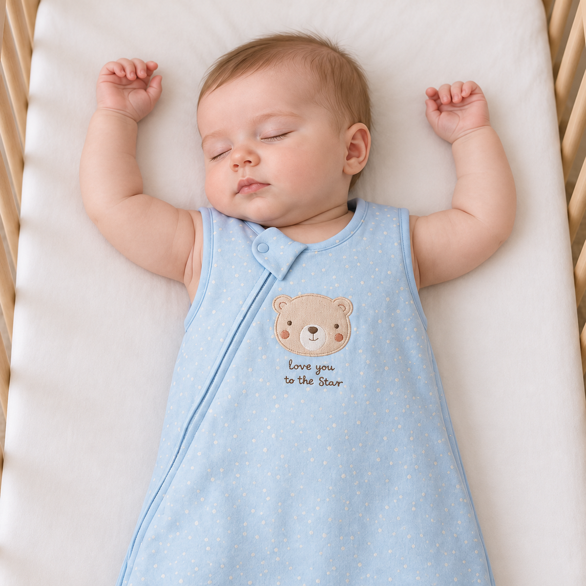 Teddy-Embroidered Sleep Bag (Blue)