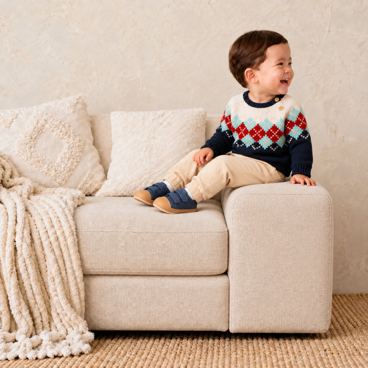 Baby Boys Argyle Knitted Jumper, Multicolour