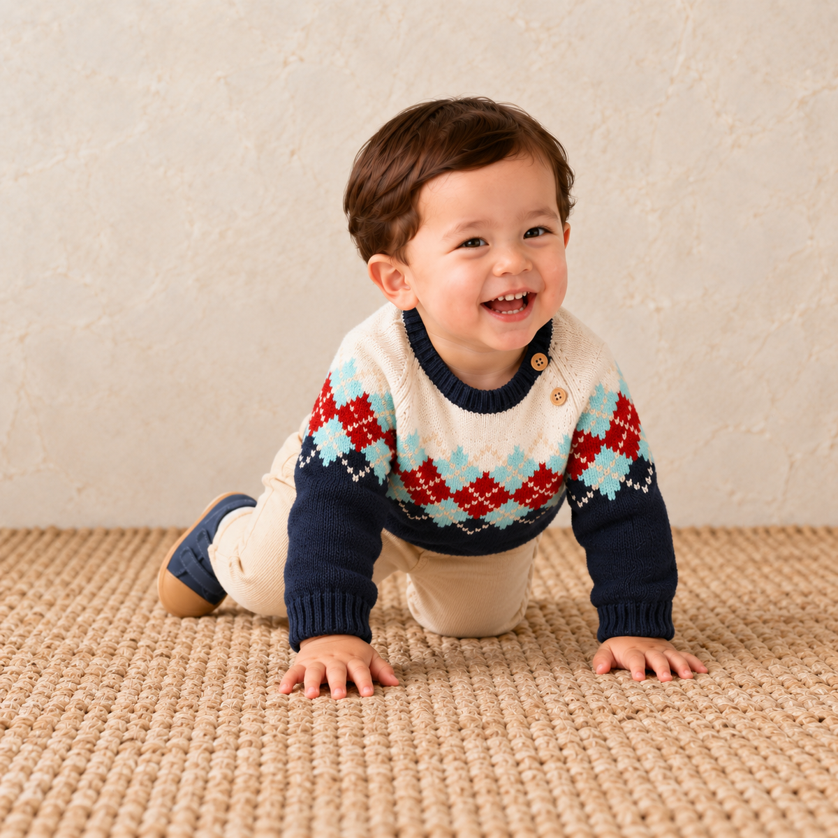 Baby Boys Argyle Knitted Jumper, Multicolour