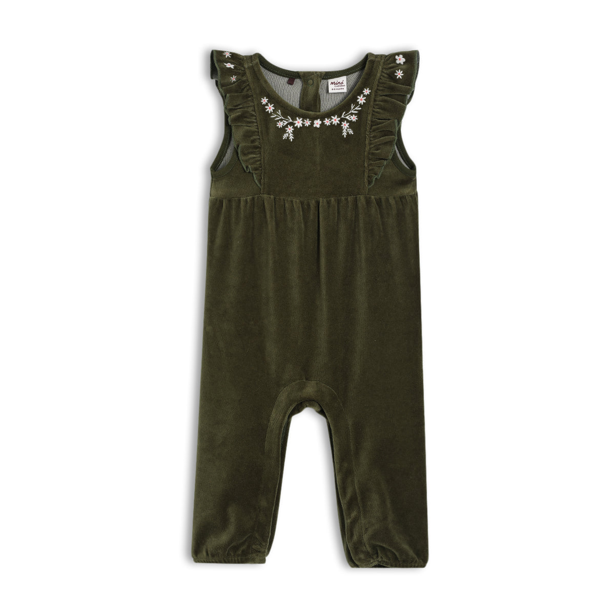 Baby Girls Floral Embroidered Dungaree 3pc Set, Green