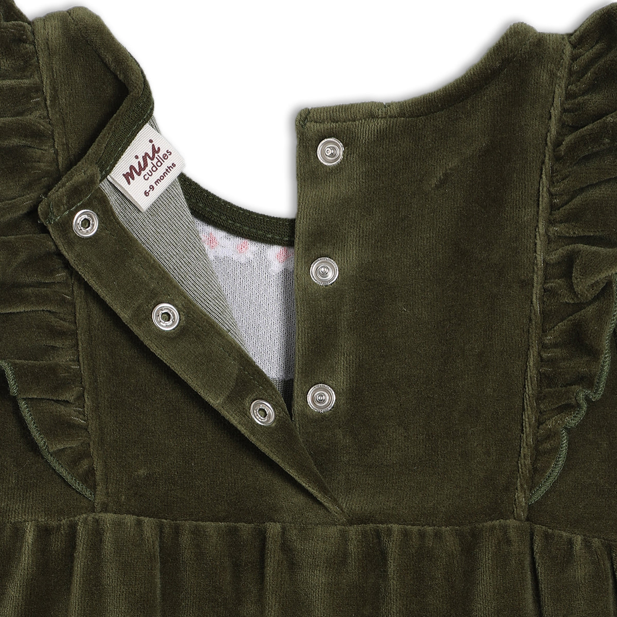 Baby Girls Floral Embroidered Dungaree 3pc Set, Green