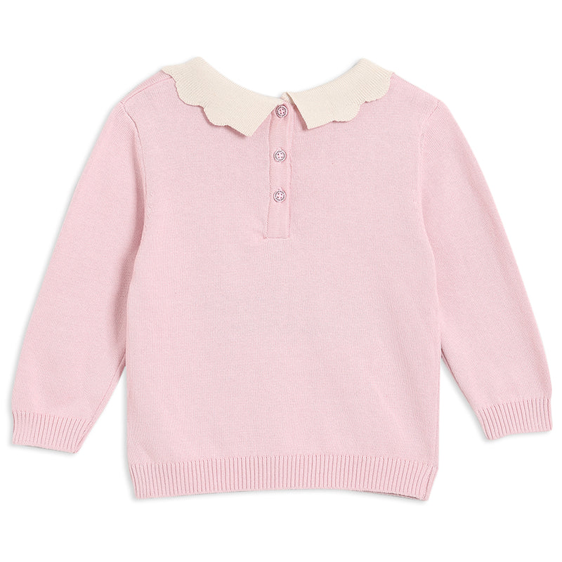 Baby Girls Knitted Jumper with Collar, Pink