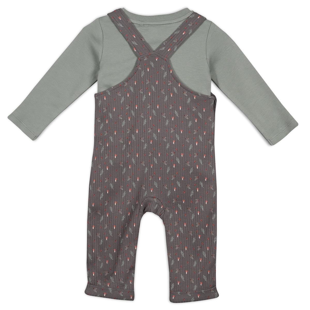 Baby Unisex Sprig Printed Dungaree 3pc Set, Multicolour